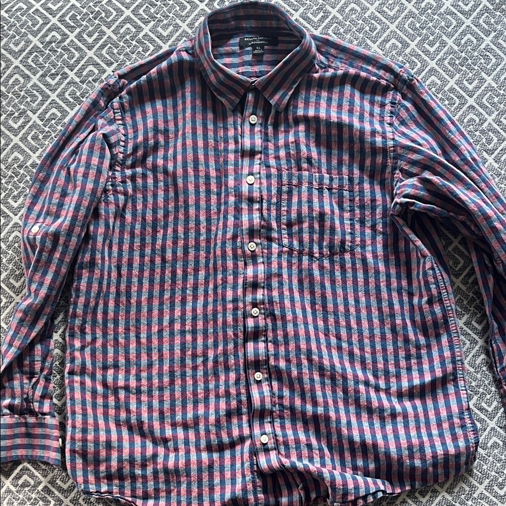 Banana Republic Red and Blue Plaid Button-Down Shirt